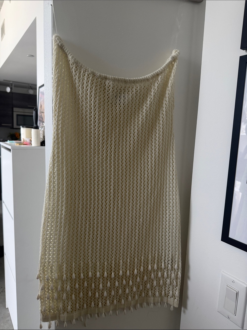 Cream Crochet Mini dress - Lightweight Beach Cover-Up